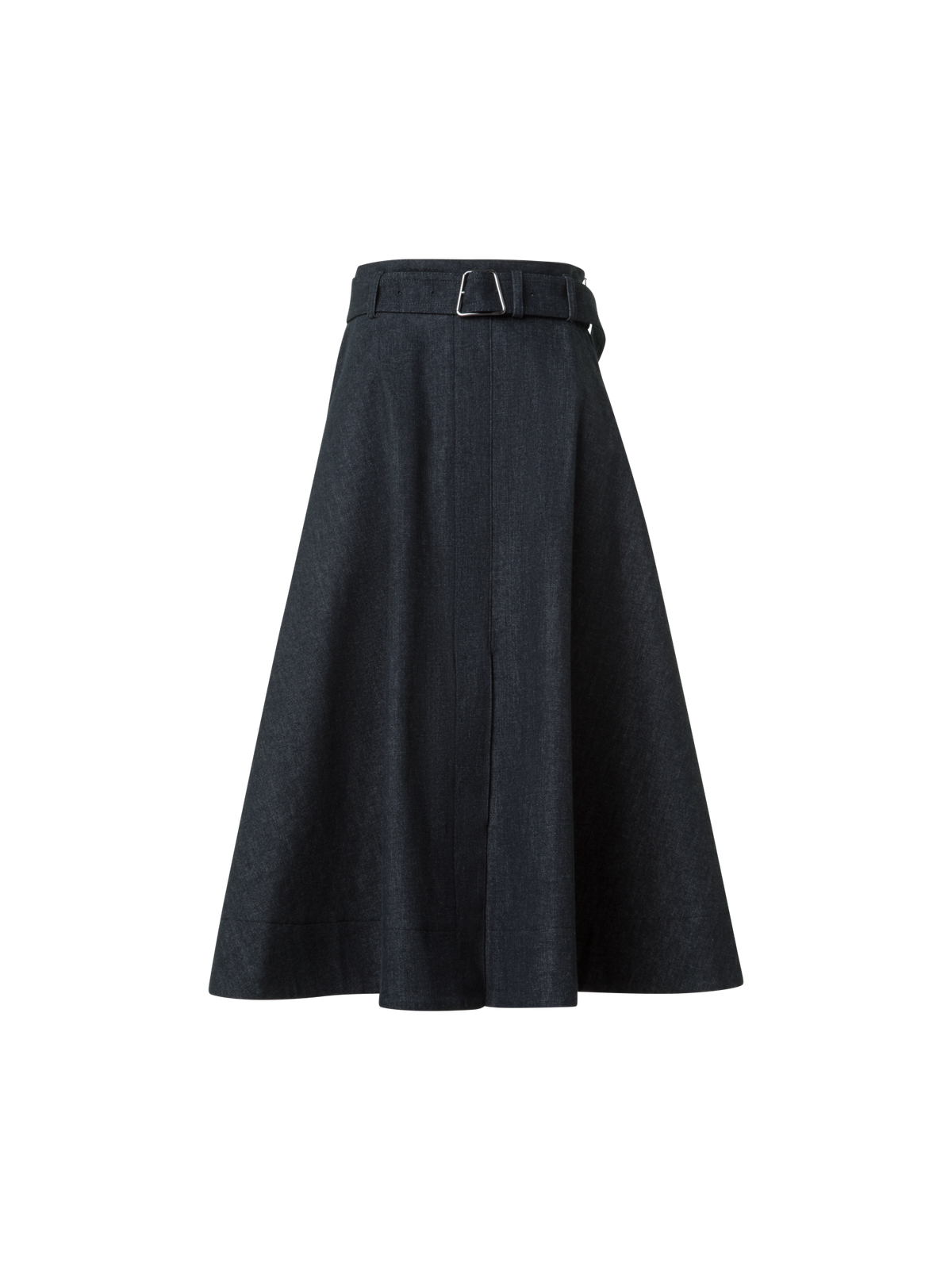 Designer Flared A-Line Midi Skirt in Cotton Denim - black - neutral