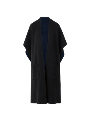 Designer Bi-Color Cashmere Double-Face Knit Cape - black - neutral - navy - blue - multicolor