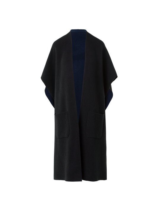 Designer Bi-Color Cashmere Double-Face Knit Cape - black - neutral - navy - blue - multicolor