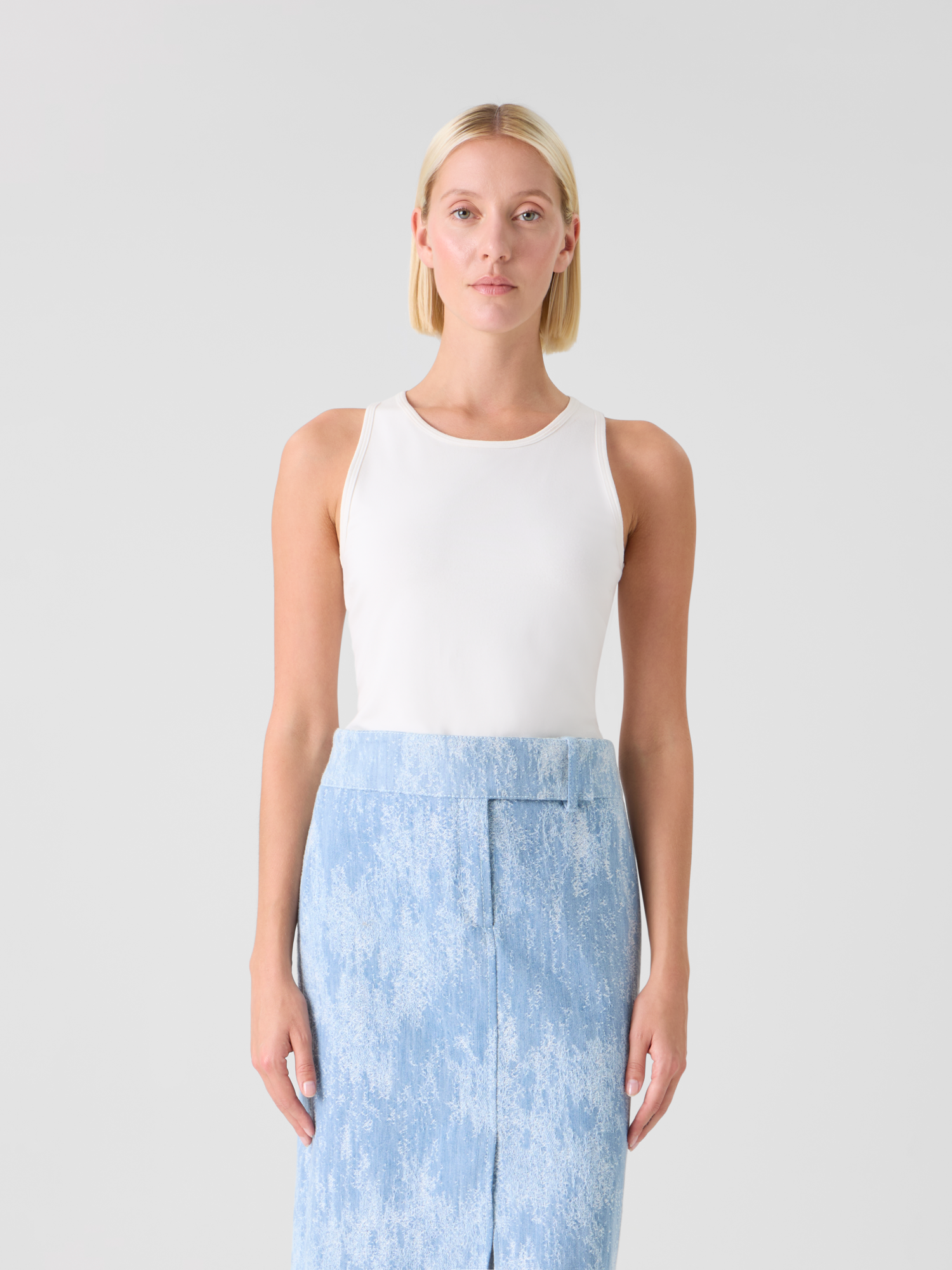 Designer Fitted Speedo Top in Stretch Modal Jersey - ecru 