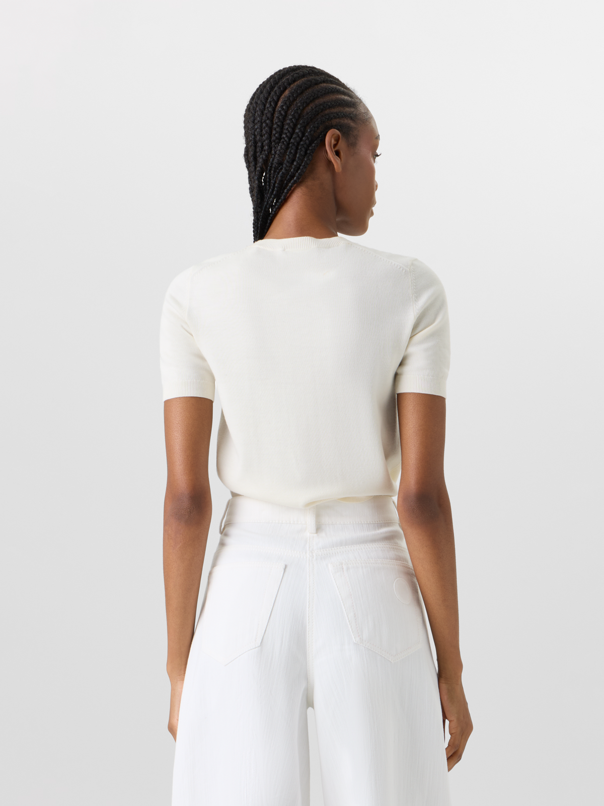 Designer Short-Sleeve Merino Wool Knit Sweater - ecru #editorial