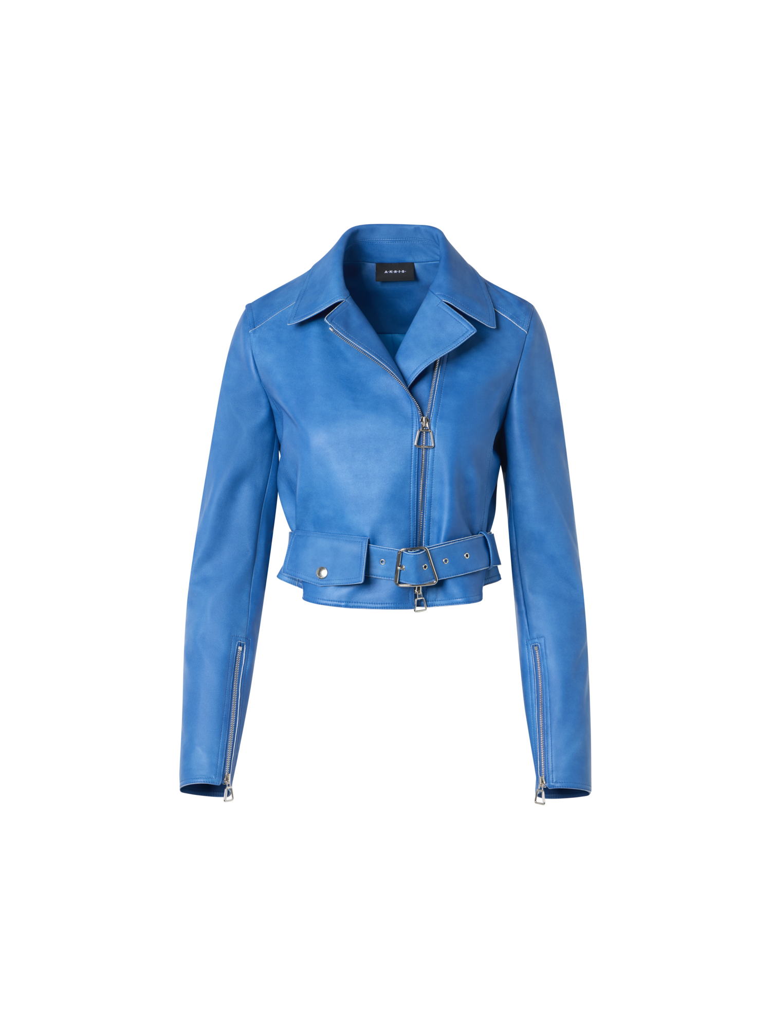 Designer Vintage Lamb Nappa Biker Jacket - blue