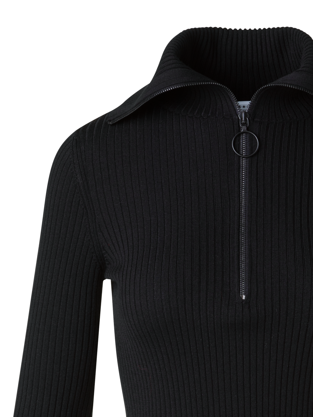 Designer Sailor Collar Merino Wool Rib Half-Zip Sweater - black - neutral