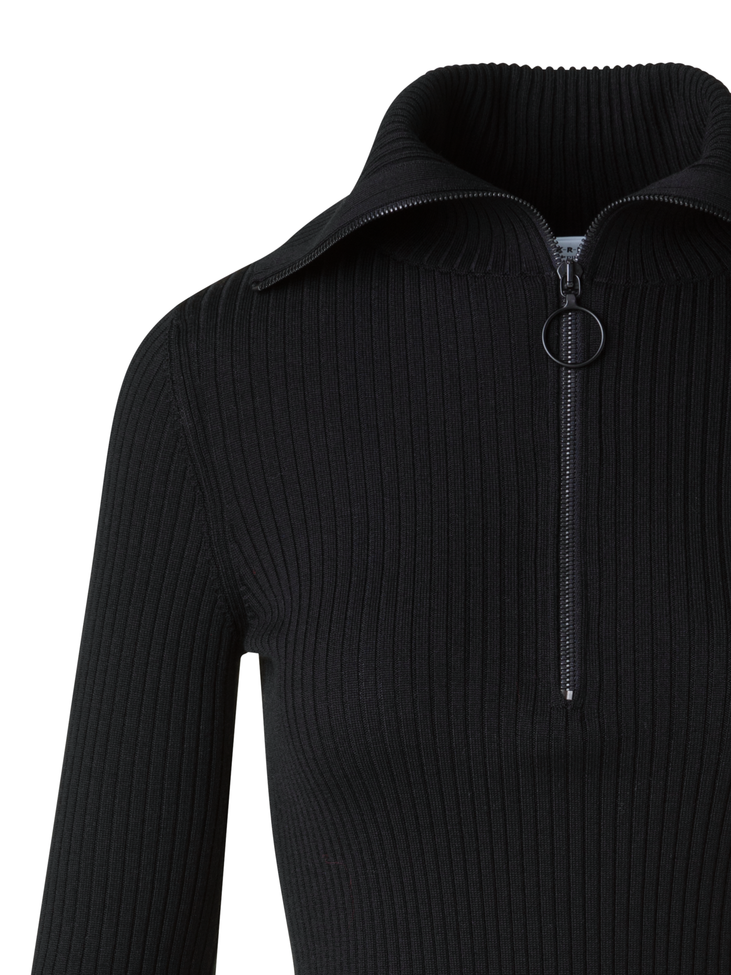 Designer Sailor Collar Merino Wool Rib Half-Zip Sweater - black - neutral