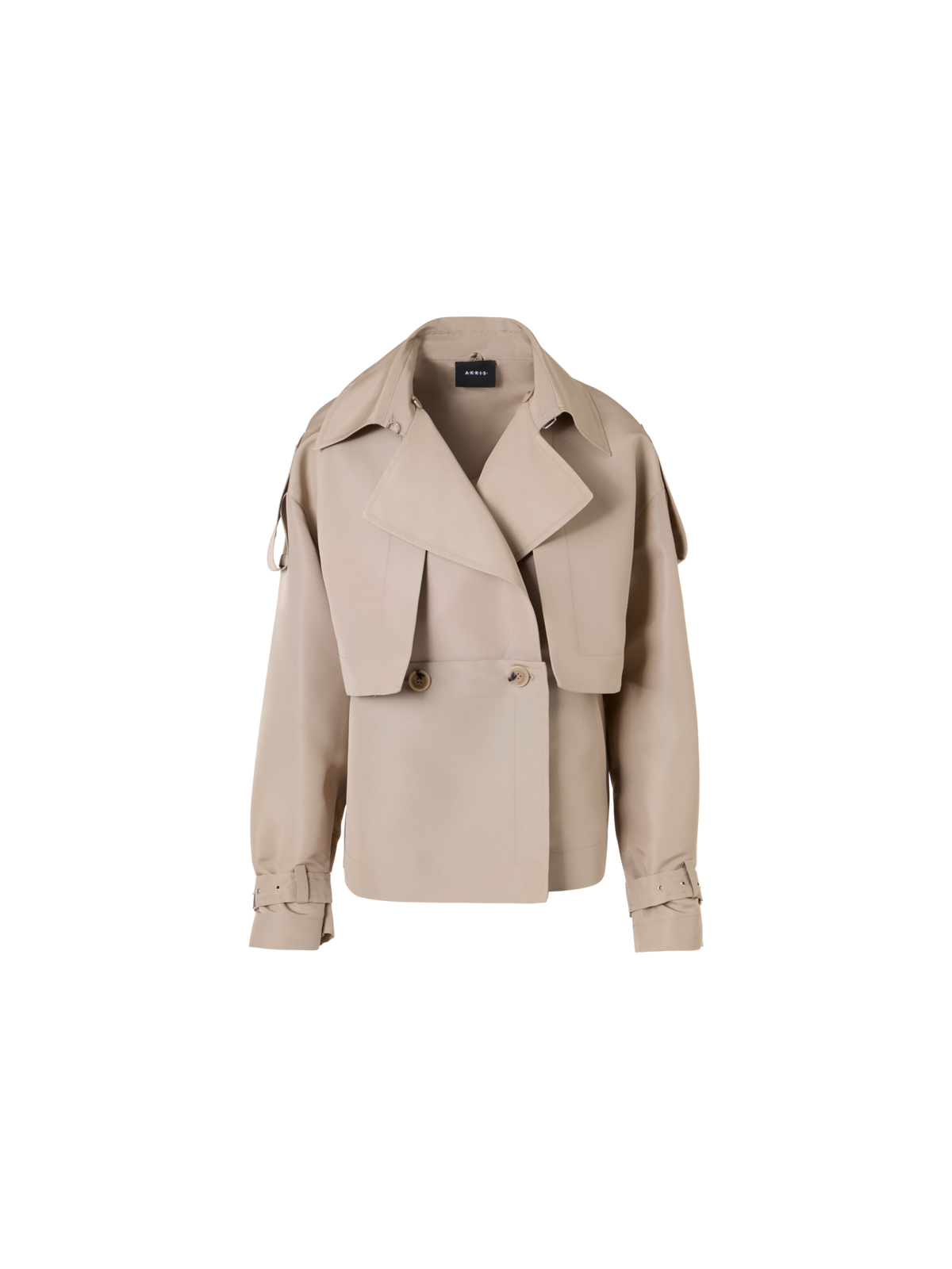 Designer Short Silk Trench Coat with Removable Bolero - beige