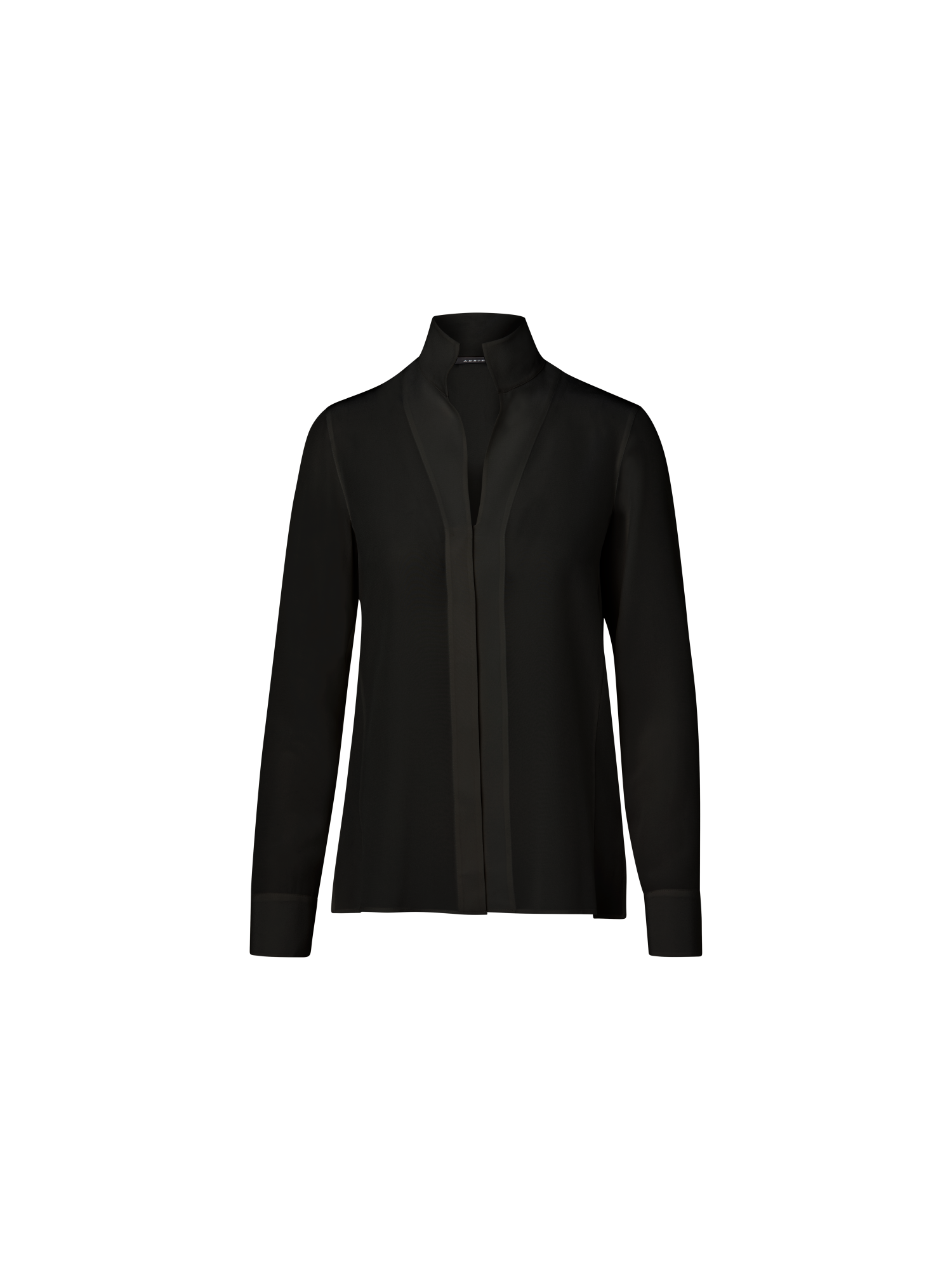 Designer Long Sleeve Silk Blouse with Stand-up Collar - black