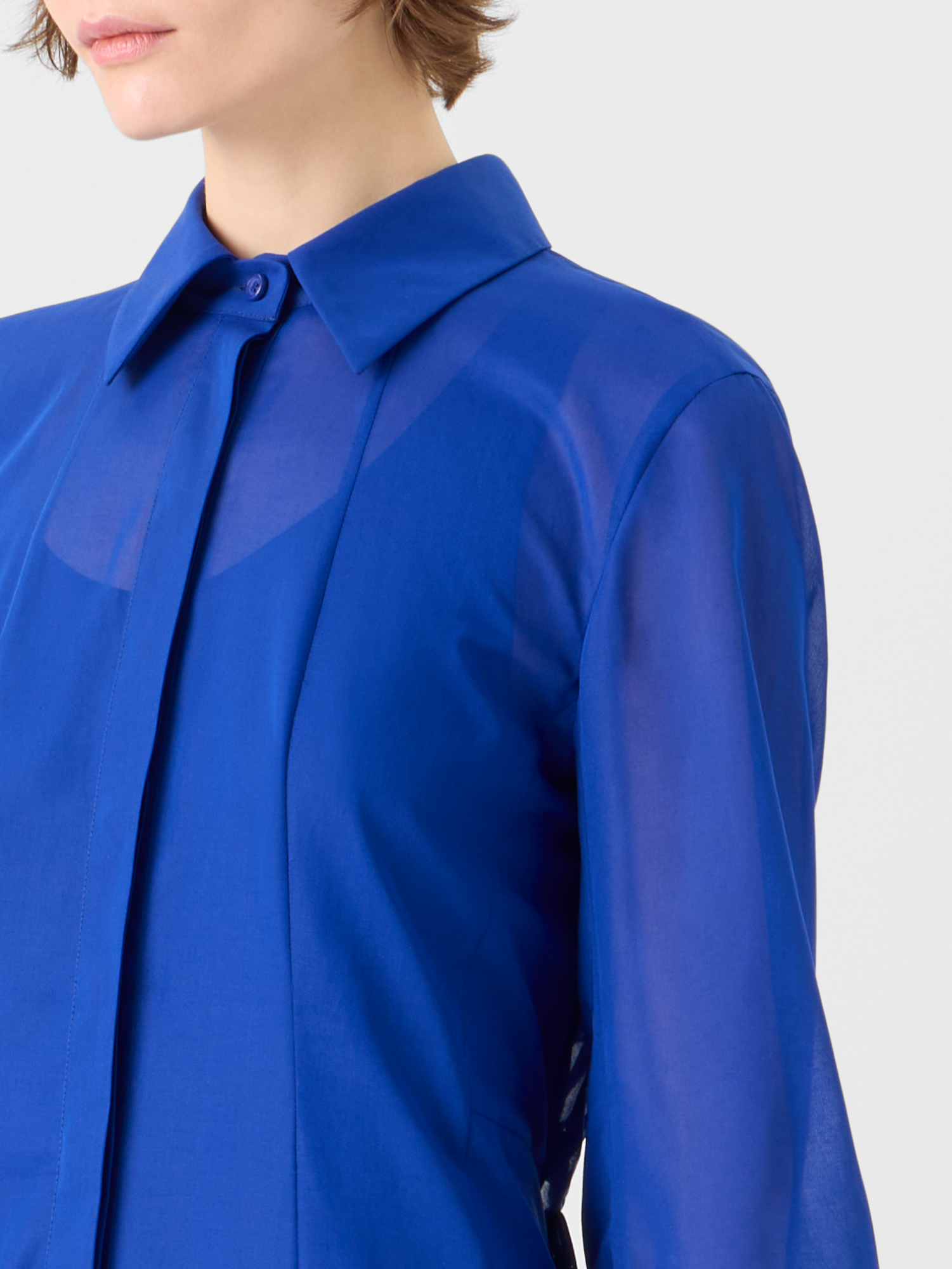 Designer Midi A-Line Dress in Cotton Voile - blue 