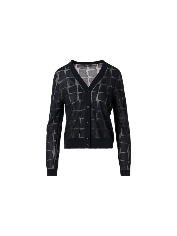 Designer Long-Sleeve Trapezoid Jacquard Knit Cardigan - black