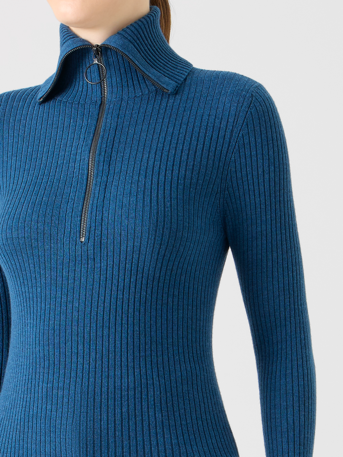 Designer Sailor Collar Merino Wool Rib Half-Zip Sweater - blue #editorial