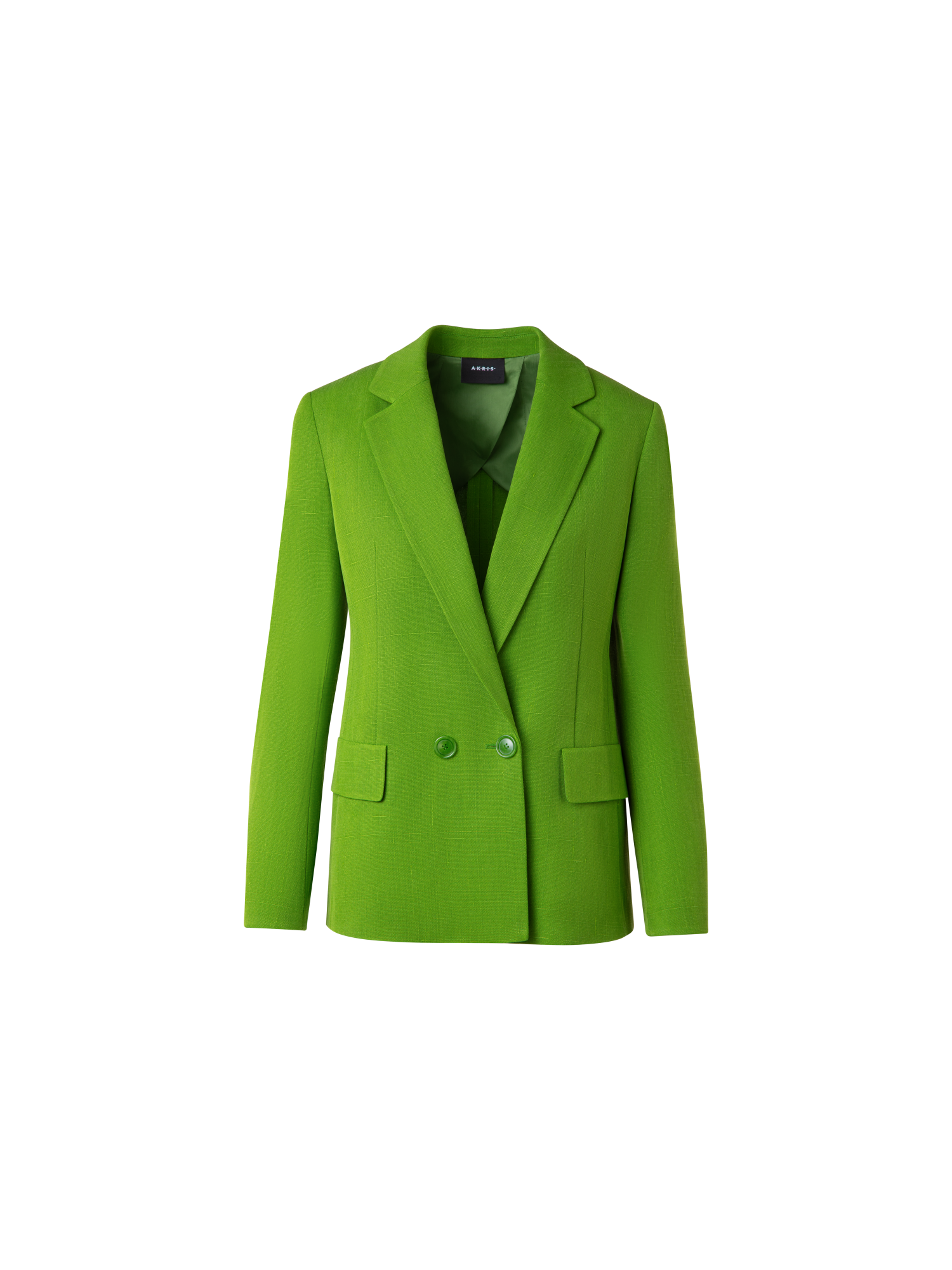 Designer Double Breasted Blazer in Shantung Silk - green