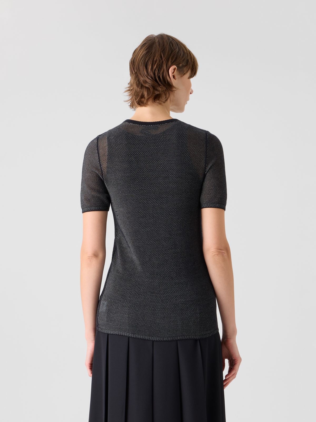Designer Fitted Two Tone Grid Sweater in Silk - black #editorial