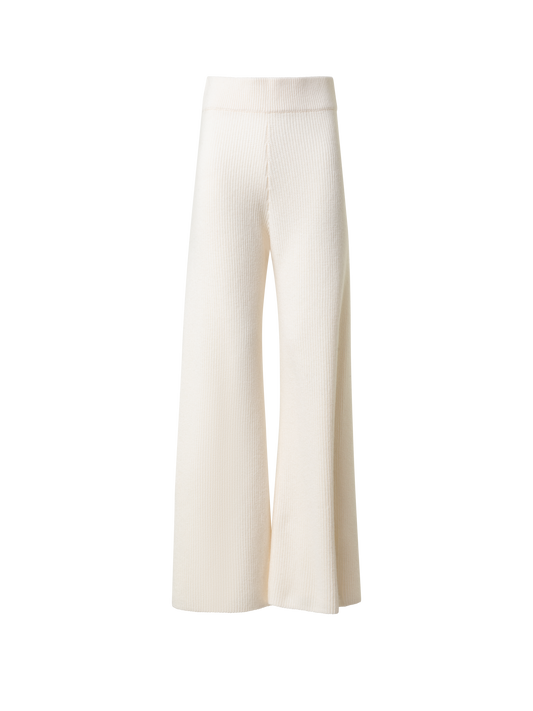 Designer Wide Wool Cashmere Blend Knit Pants - ecru - white