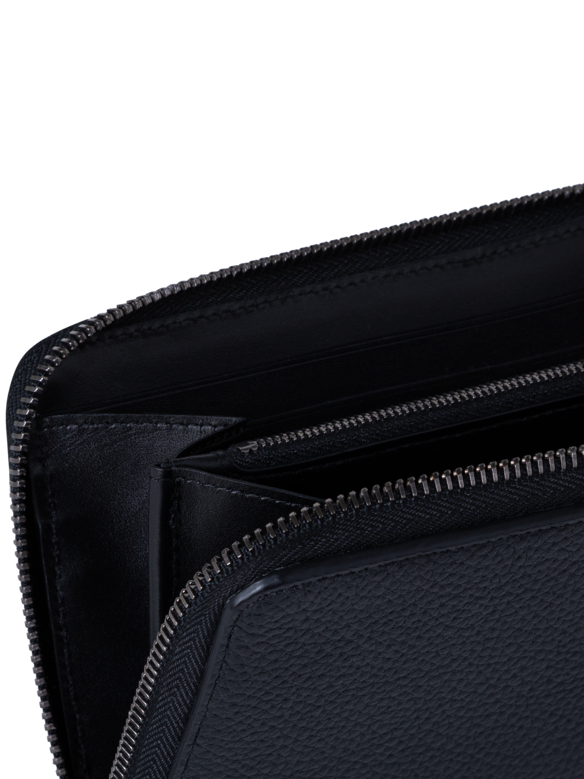 Designer Long Zip Around Wallet in Leather - black