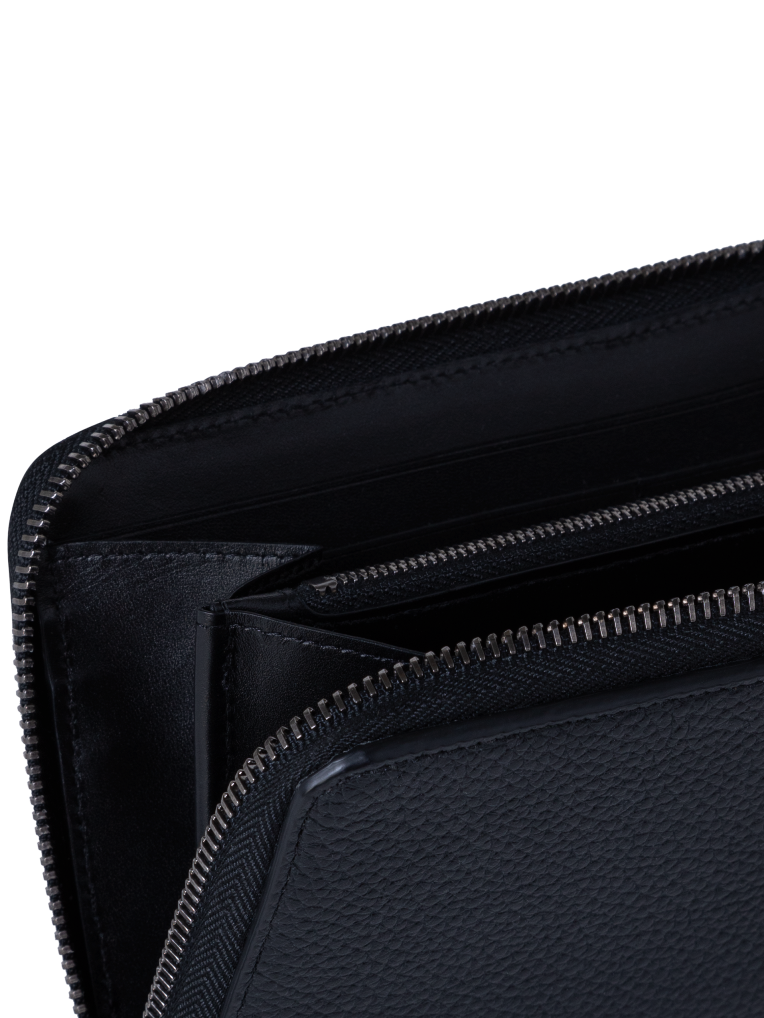 Designer Long Zip Around Wallet in Leather - black