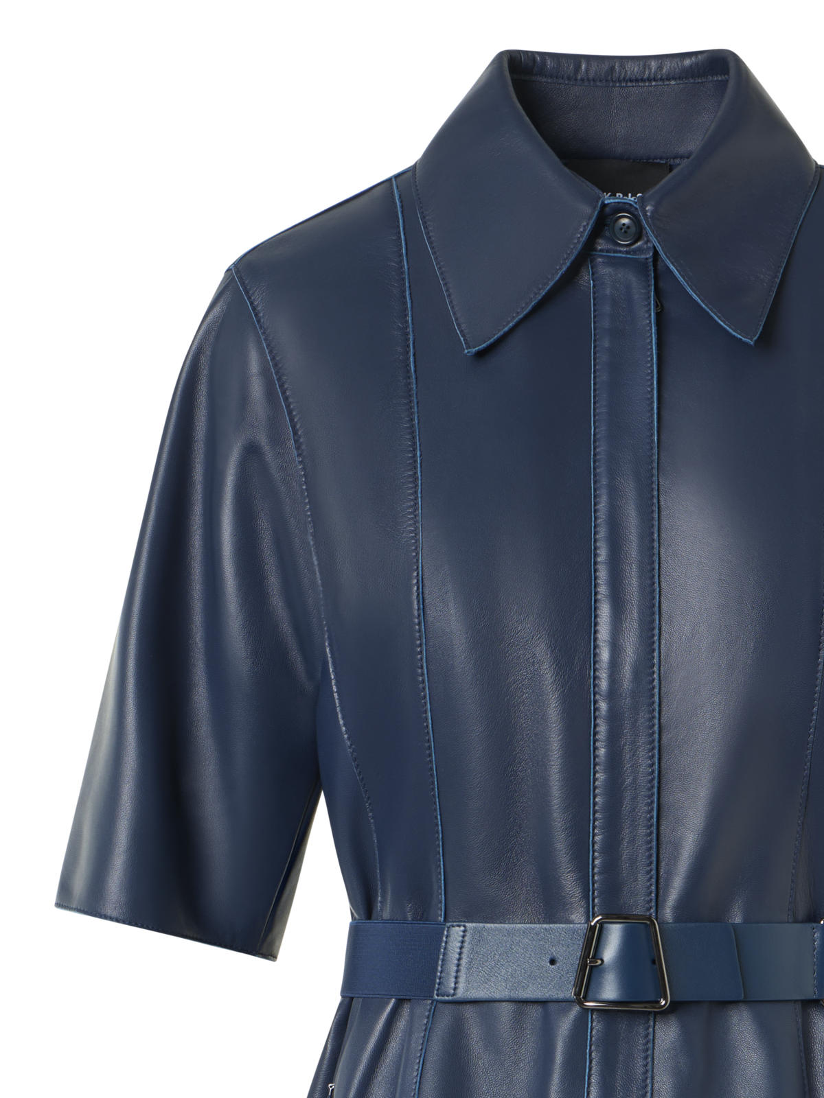 Designer Short Sleeve Shirt Dress in Leather - blue