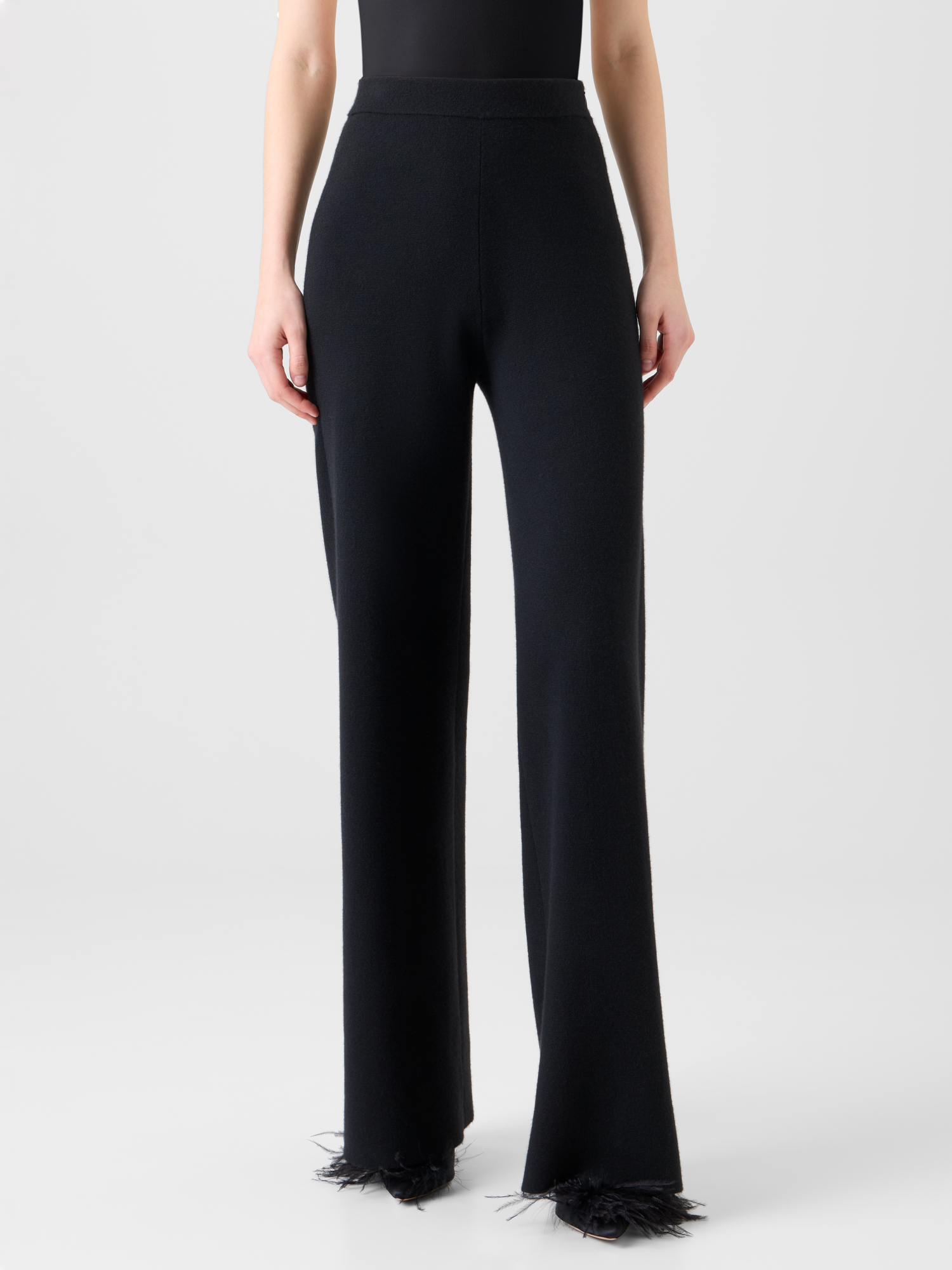 Designer Slight Flared Cashmere Silk Knit Pants - black - neutral 