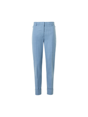 Designer Cropped Tapered Wool Flannel Pants - blue