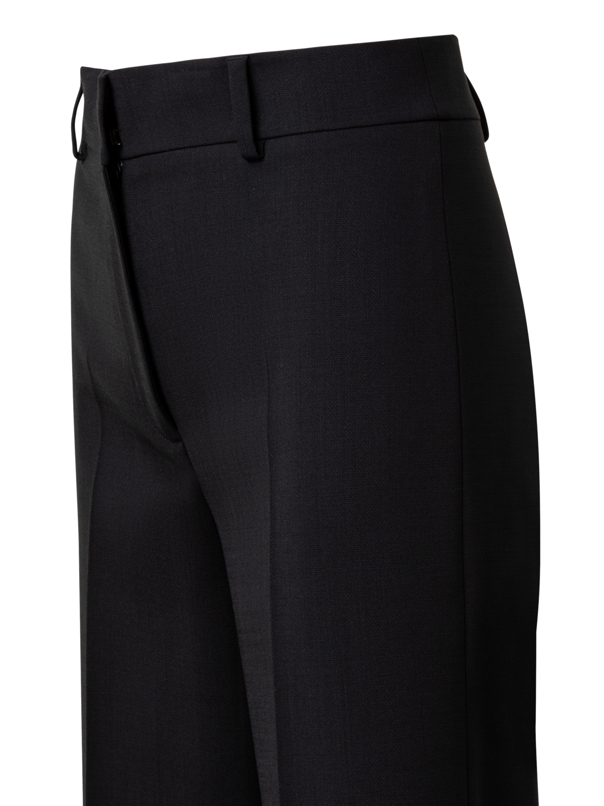 Designer Cropped Wide Wool Stretch Pants with Fringe - black