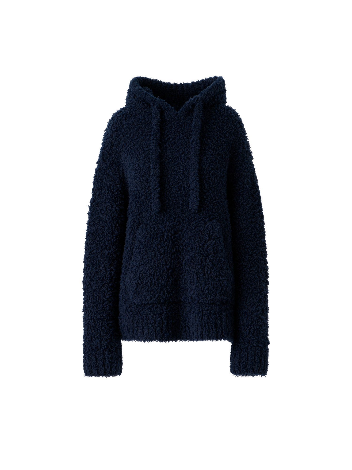 Designer Oversized Wool Plush Knit Hoodie - neutral - navy - blue
