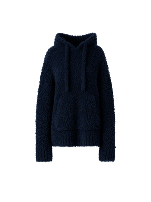 Designer Oversized Wool Plush Knit Hoodie - neutral - navy - blue
