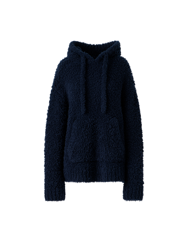 Designer Oversized Wool Plush Knit Hoodie - neutral - navy - blue