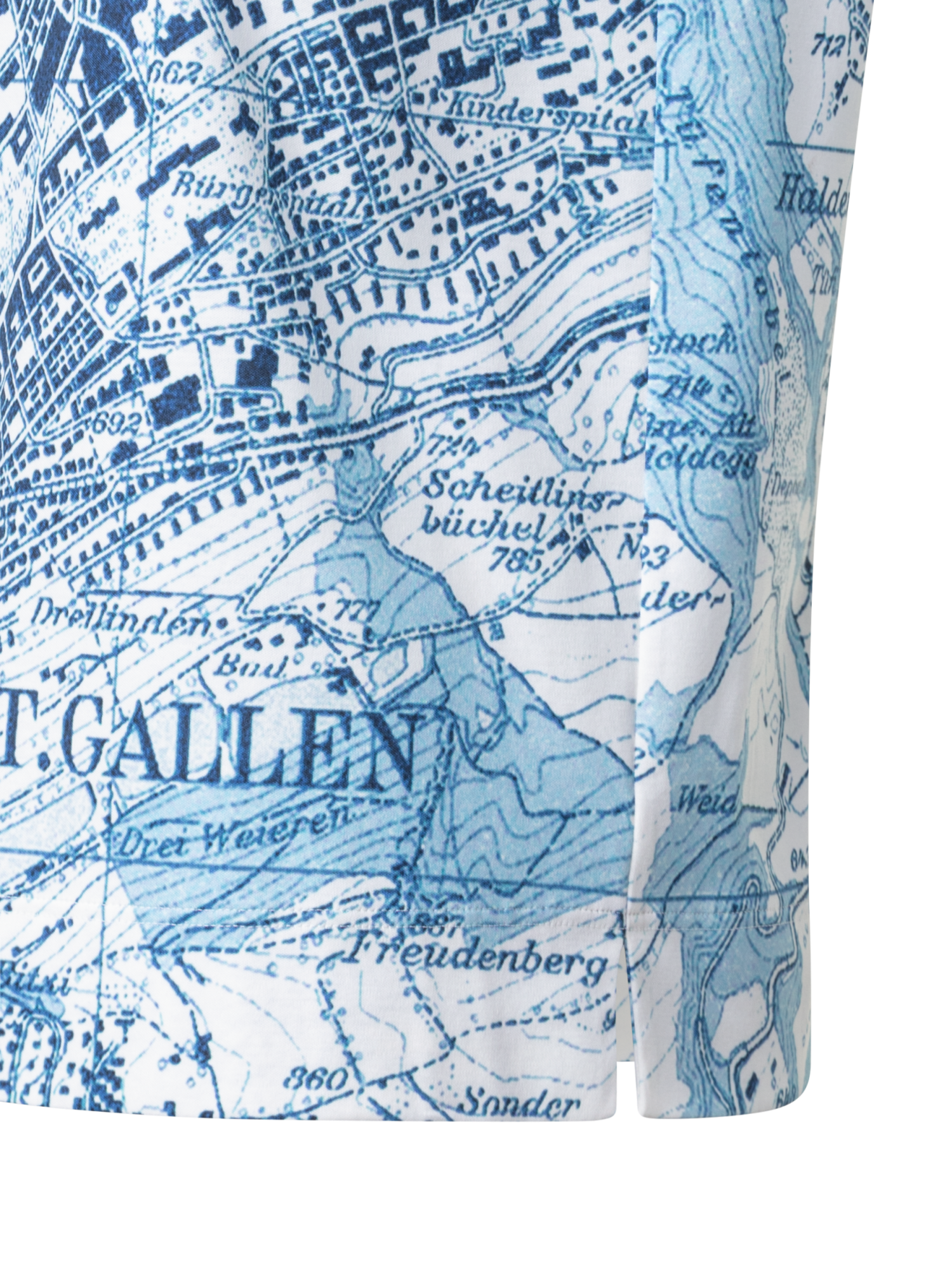 Designer St. Gallen Map Print Cotton Jersey T-shirt - blue - multicolor