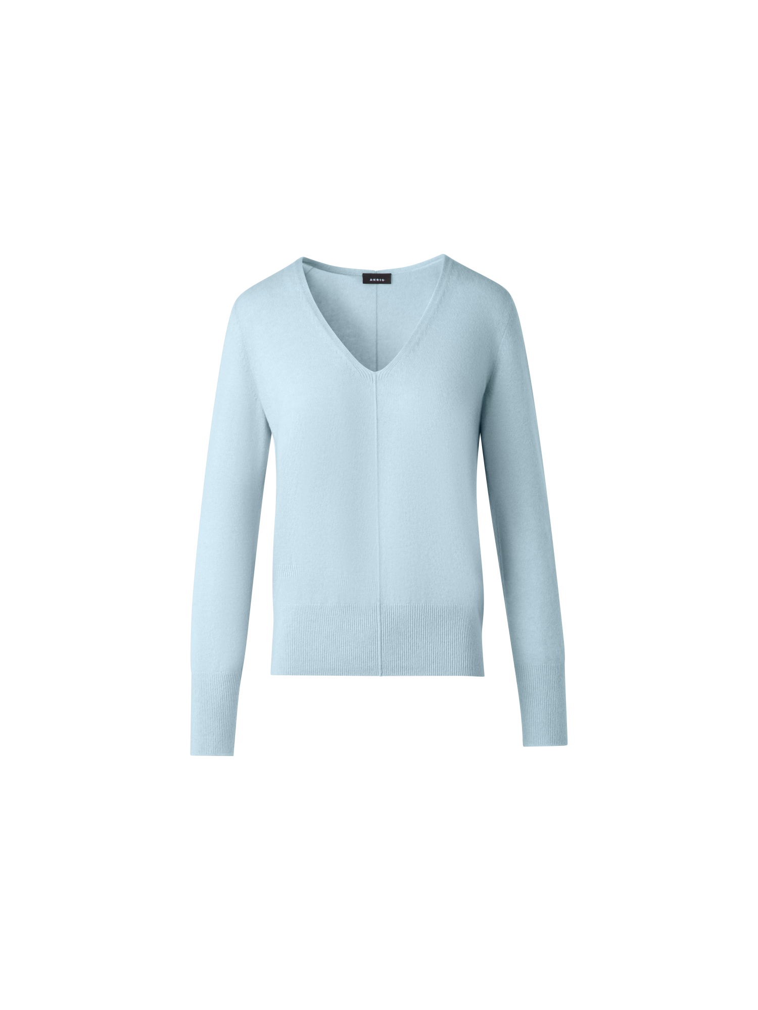 Designer V-Neck Sweater in 100% Cashmere - pastel - blue