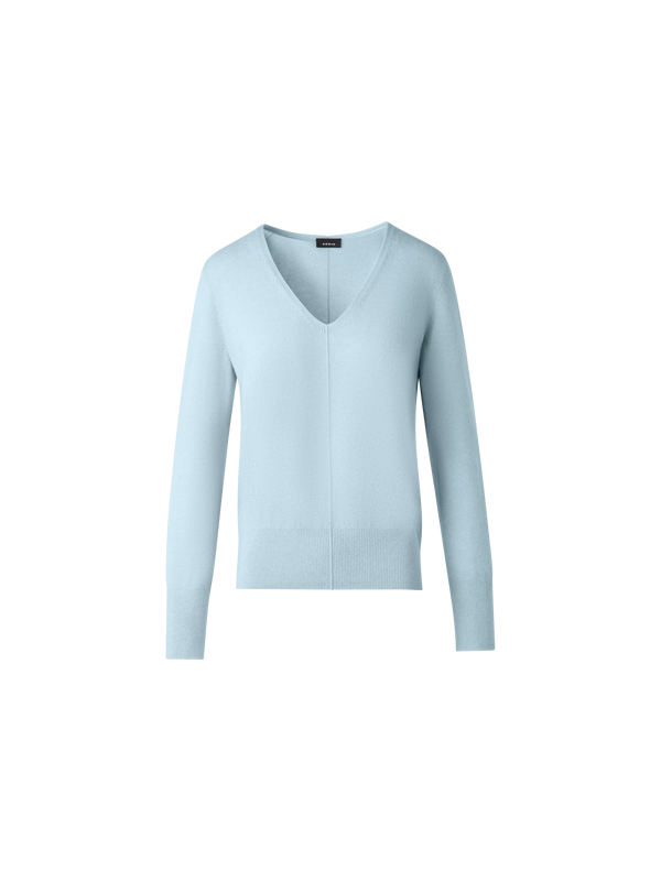 Designer V-Neck Sweater in 100% Cashmere - pastel - blue