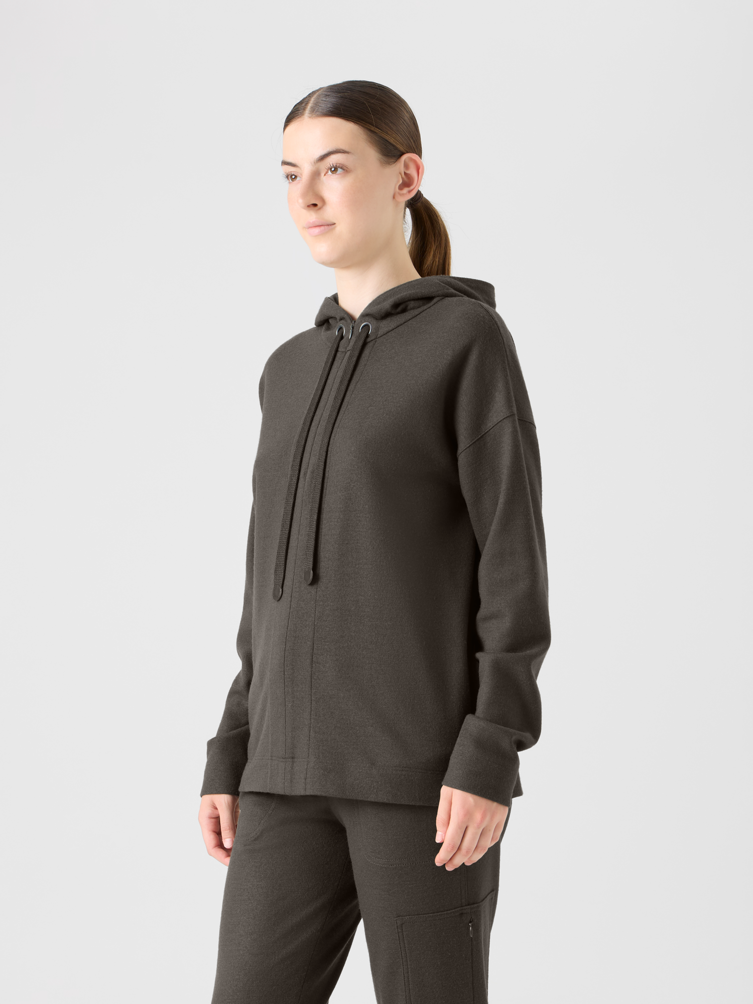 Designer Oversized Wool Jersey Zip Hoodie - neutral - brown 