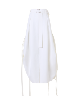 Designer Cotton Midi Skirt with Drawstrings - ecru