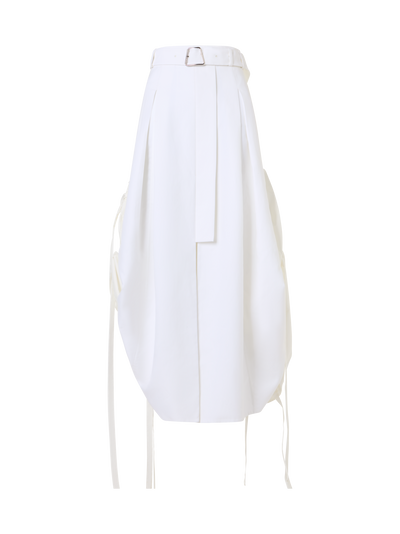 Designer Cotton Midi Skirt with Drawstrings - ecru