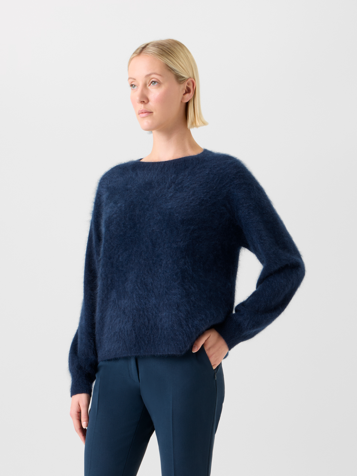 Designer Cloud Cashmere Knit Sweater - neutral - navy - blue #editorial