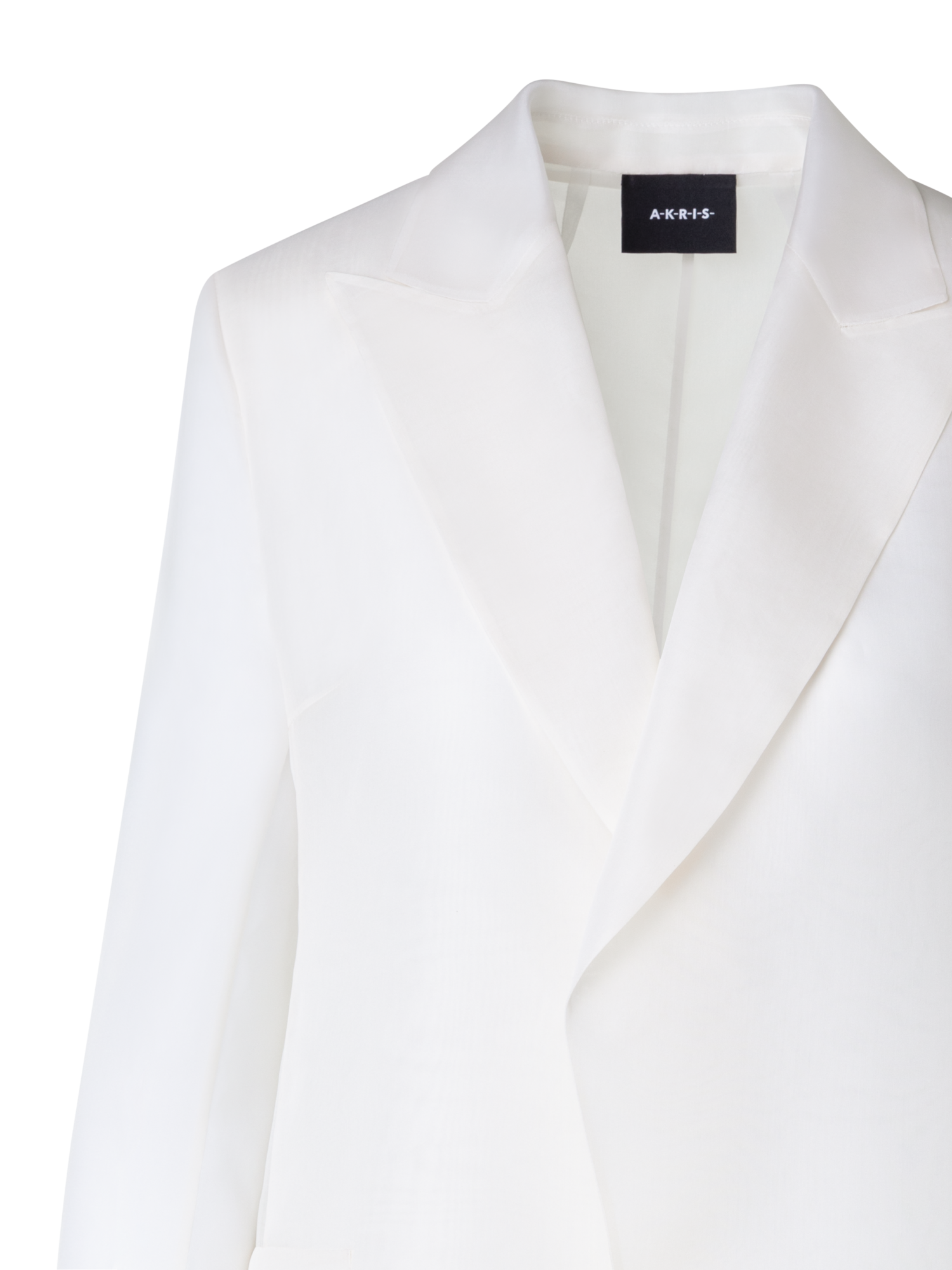 Designer Long Tailored Jacket with Semi-Sheer Sleeve - ecru