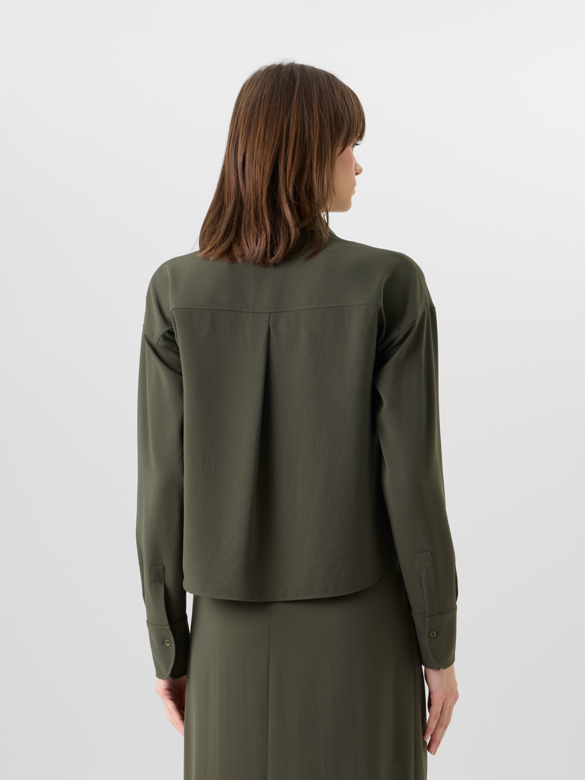 Designer Long-Sleeve Lasercut-Crêpe Blouse - green #editorial