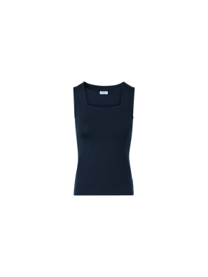 Designer Fitted Modal Stretch Top with Square Neck - navy - blue