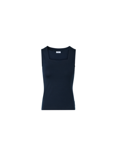 Designer Fitted Modal Stretch Top with Square Neck - navy - blue