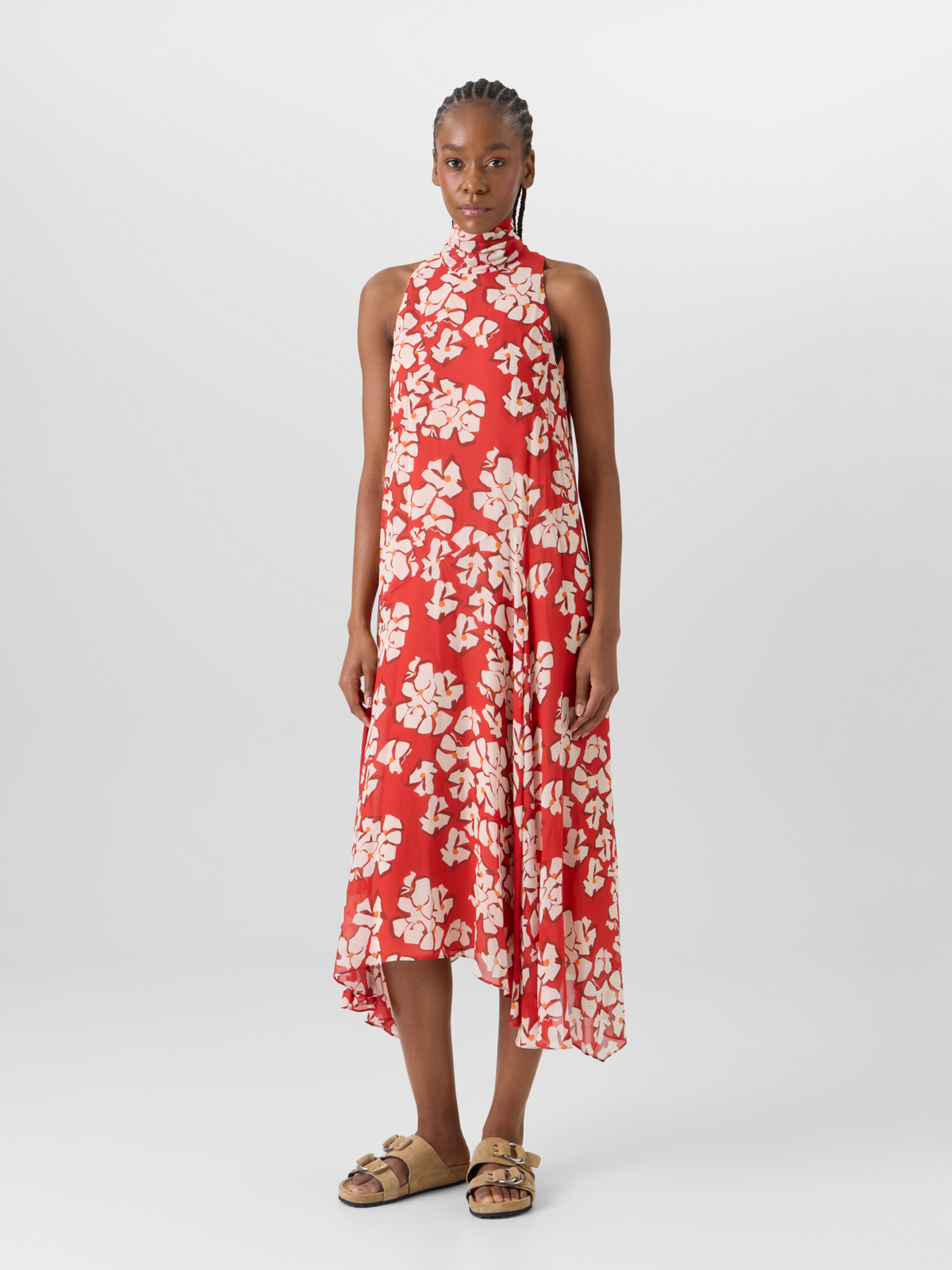 Designer Sleeveless Papercut Flower Midi Dress - red #editorial