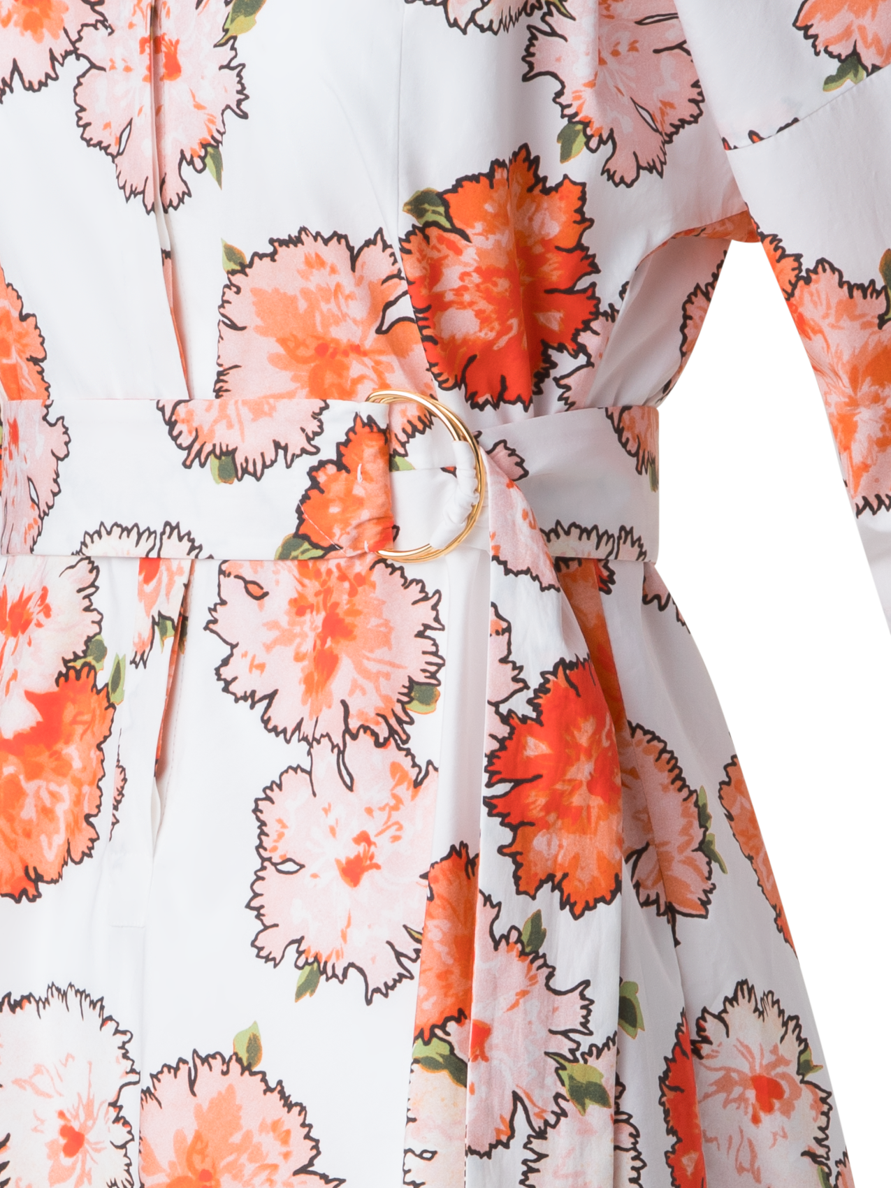 Designer Midi Shirt Dress with Floral Carnation Print - multicolor - orange