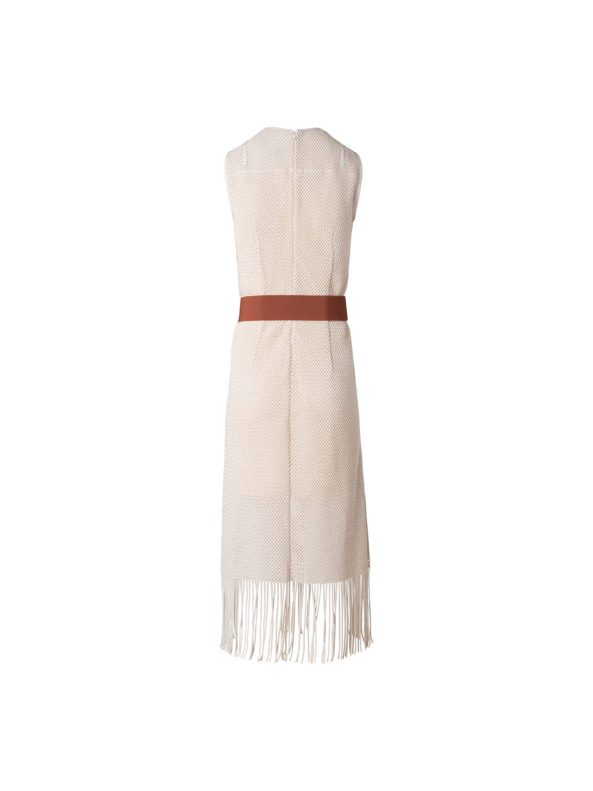 Designer Midi Dress in Cotton Mesh with Fringes - neutral - pastel - beige
