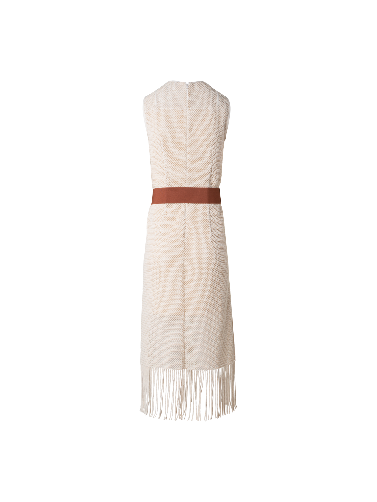 Designer Midi Dress in Cotton Mesh with Fringes - neutral - pastel - beige
