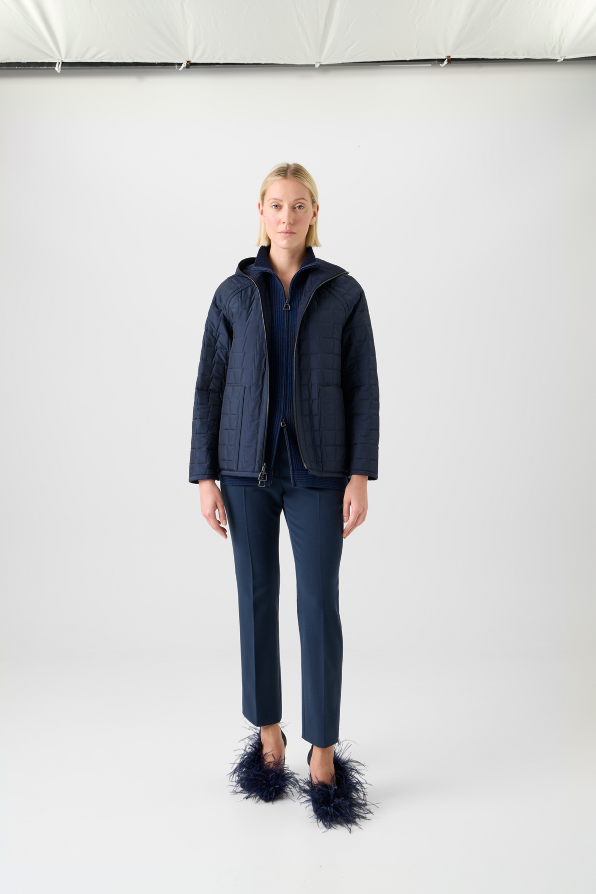 Designer Reversible Quilted Storm-System® Hooded Jacket - neutral - navy - blue #editorial