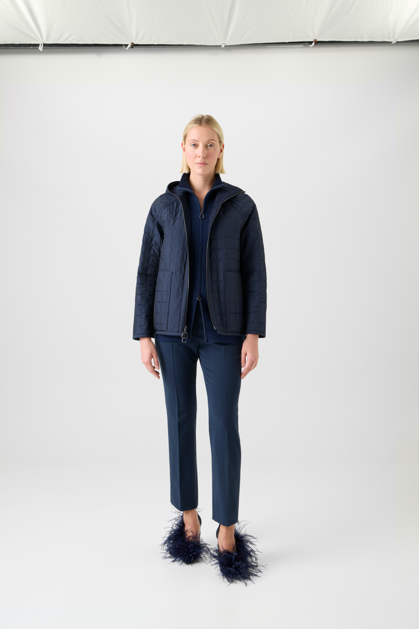 Designer Reversible Quilted Storm-System® Hooded Jacket - neutral - navy - blue 