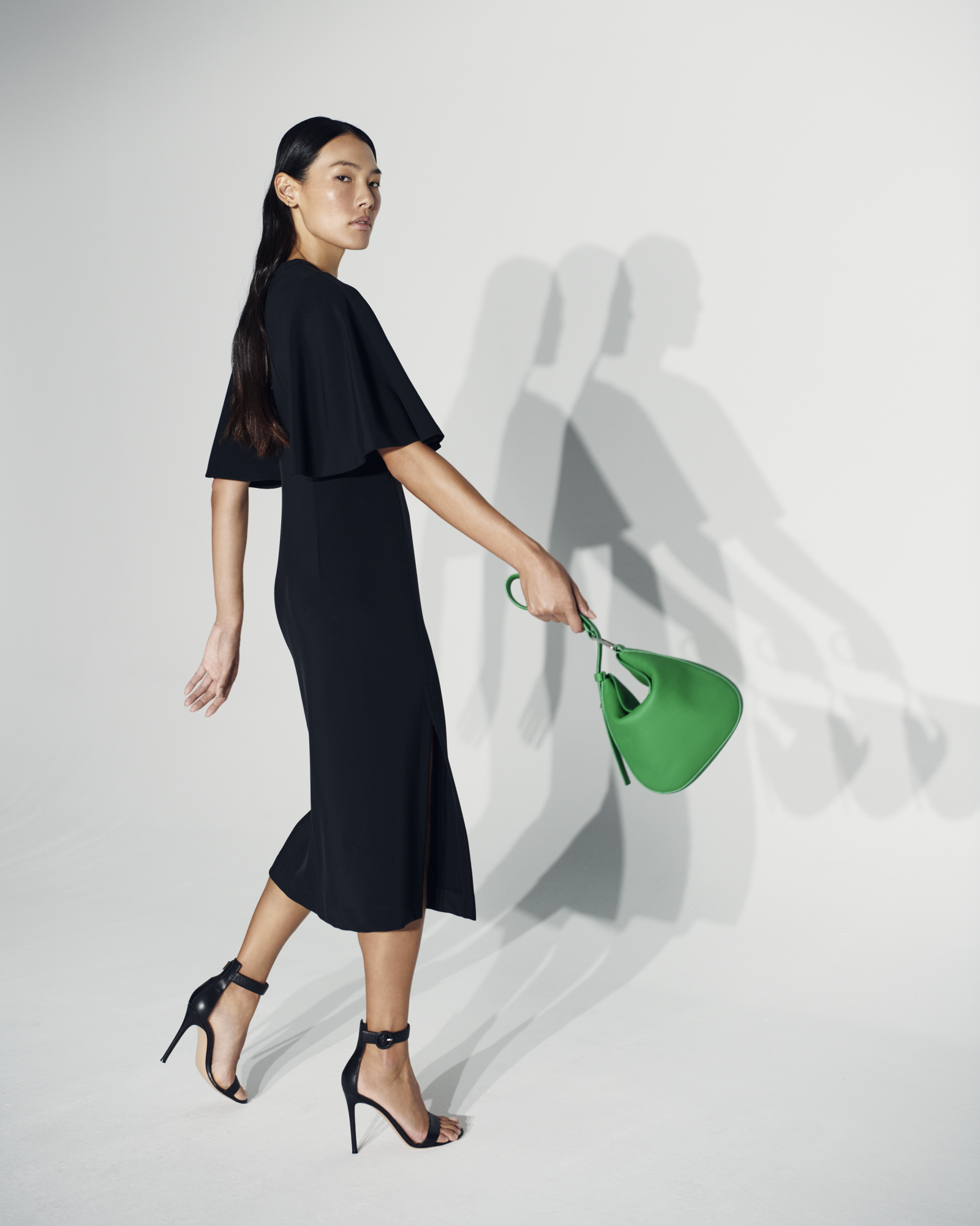 Designer Jersey Kimono Sleeves Dress - black 