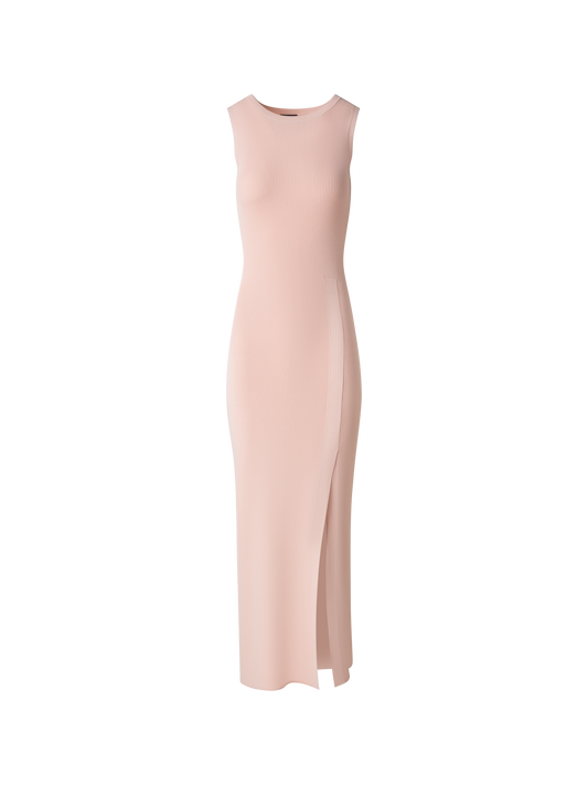Designer Fitted Tube Knit Dress with Side Slit - pastel - pink