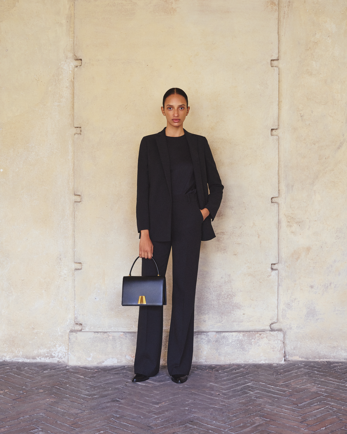 Designer Wide Straight Wool Stretch Double-Face Pants - navy - blue #editorial