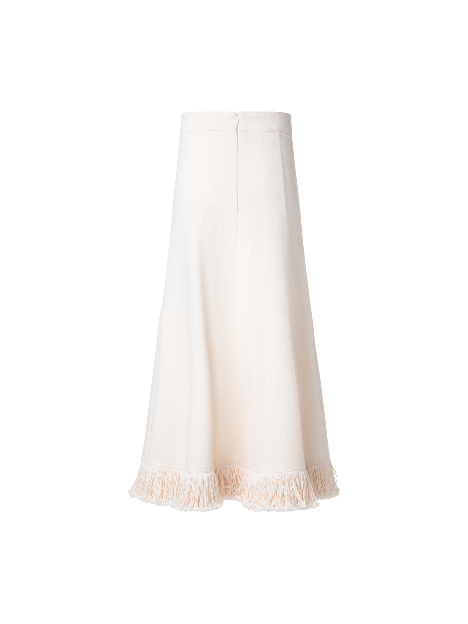 Designer Denim Midi Skirt with Fringes - neutral - pastel - beige