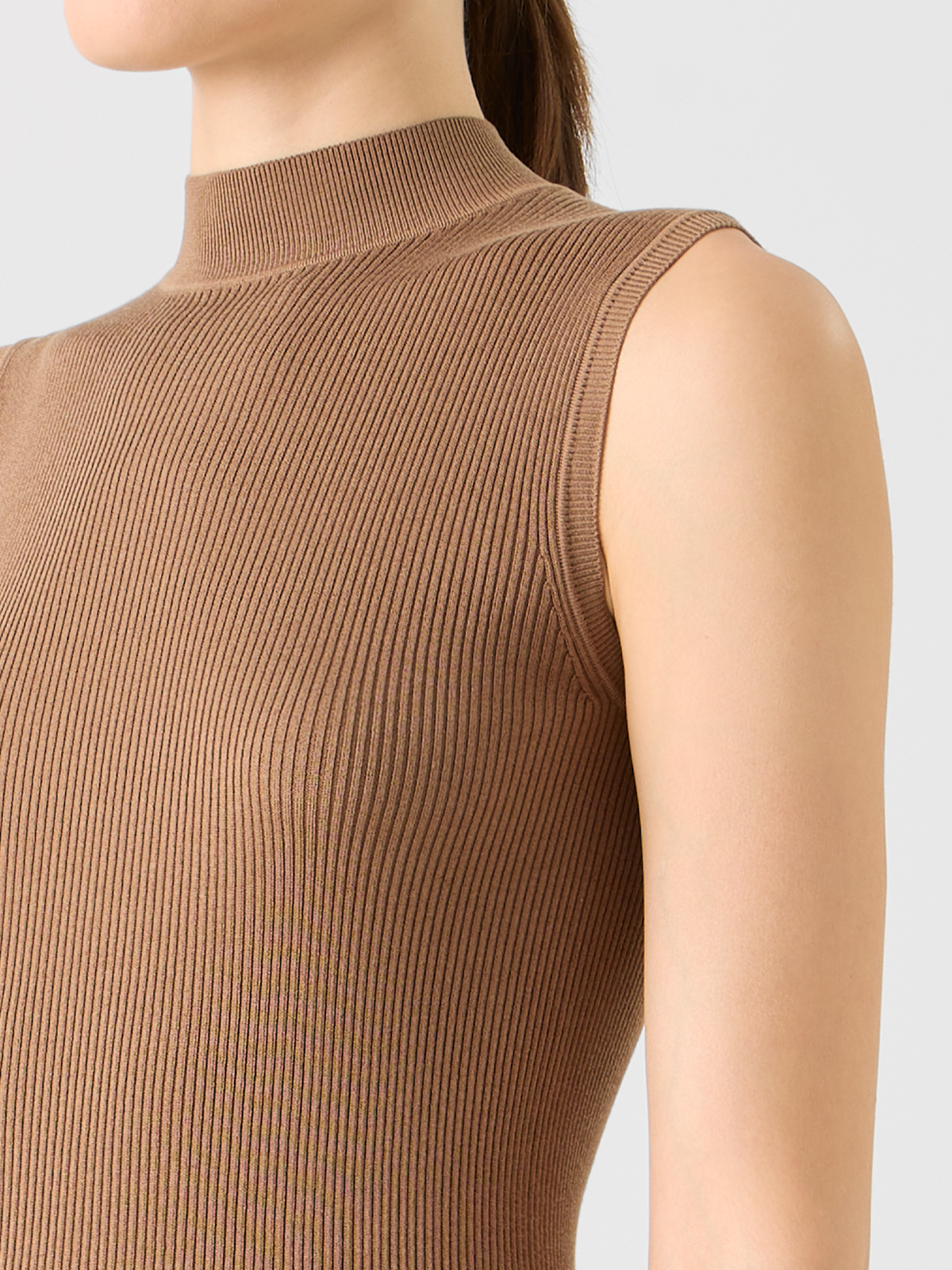 Designer Silk-Cotton Rib Knit Top - brown #editorial