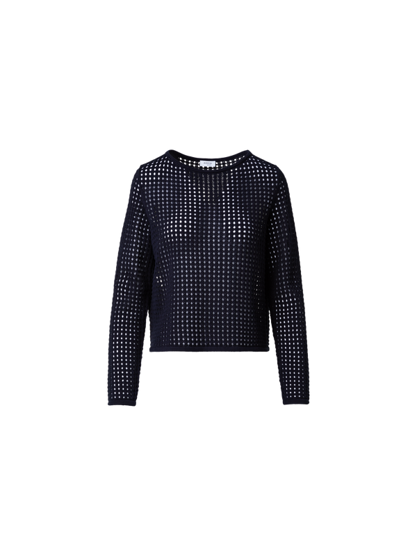 Designer Knit Sweater in Chunky Cotton Mesh - navy - blue