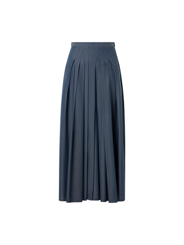 Designer Sea Island Cotton Midi Skirt - blue