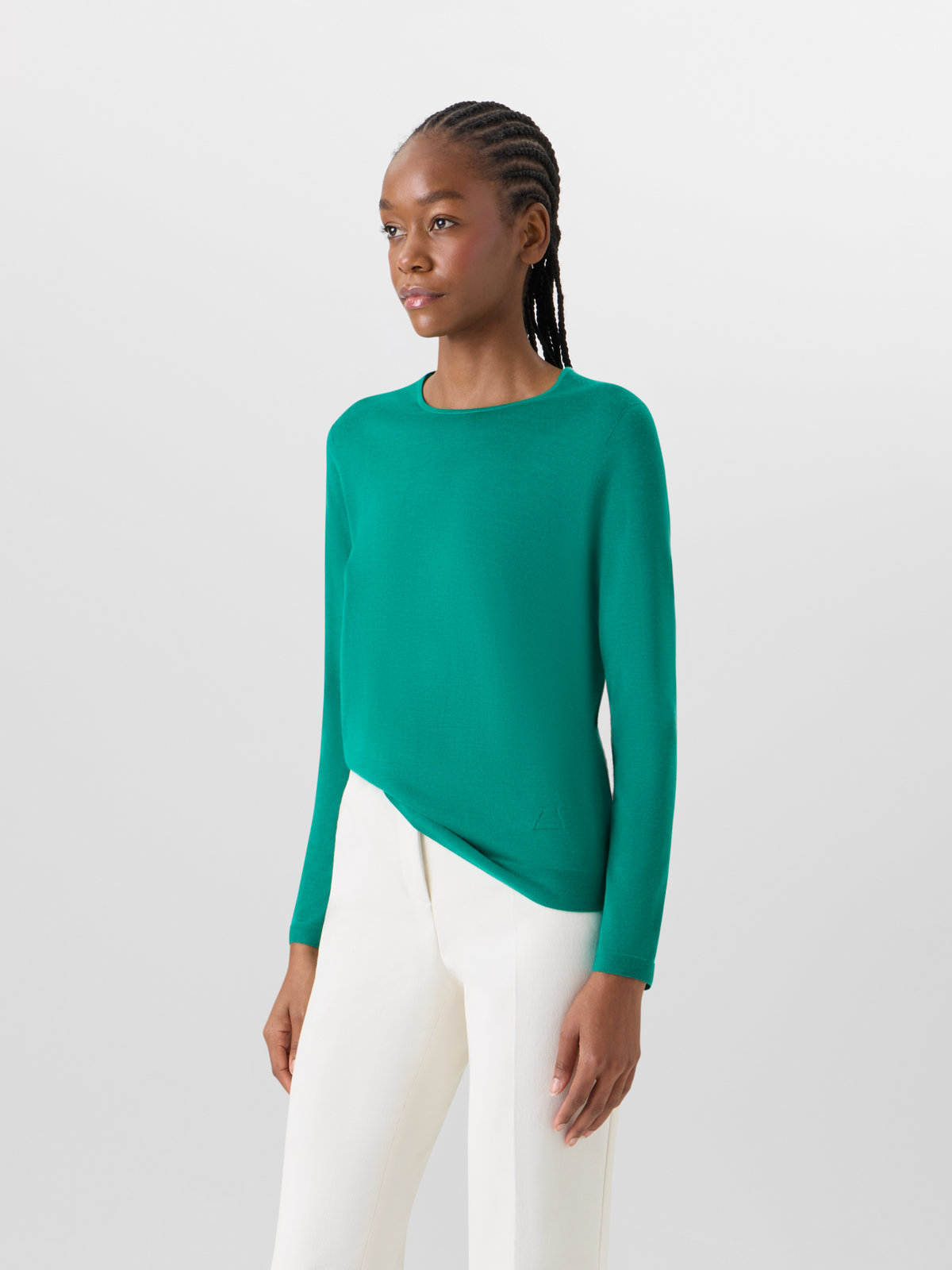 Designer Long-Sleeve Cashmere-Silk Knit Sweater - green #editorial